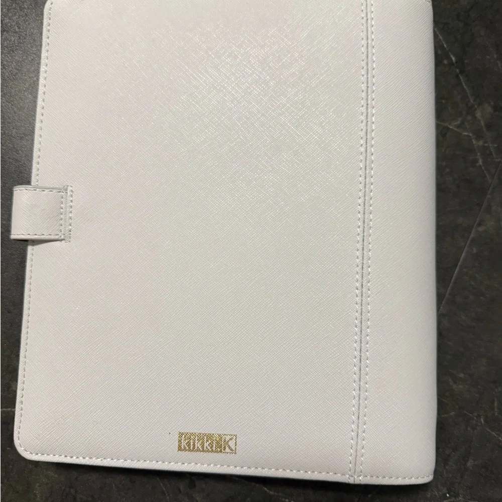 Kikki K Gray Leather Planner with Gold Button